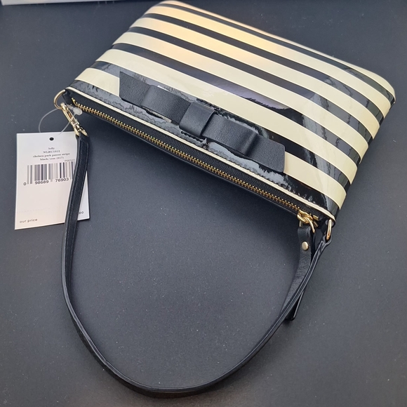 Kate Spade Black and Cream Striped Clutch - Picture 3 of 6